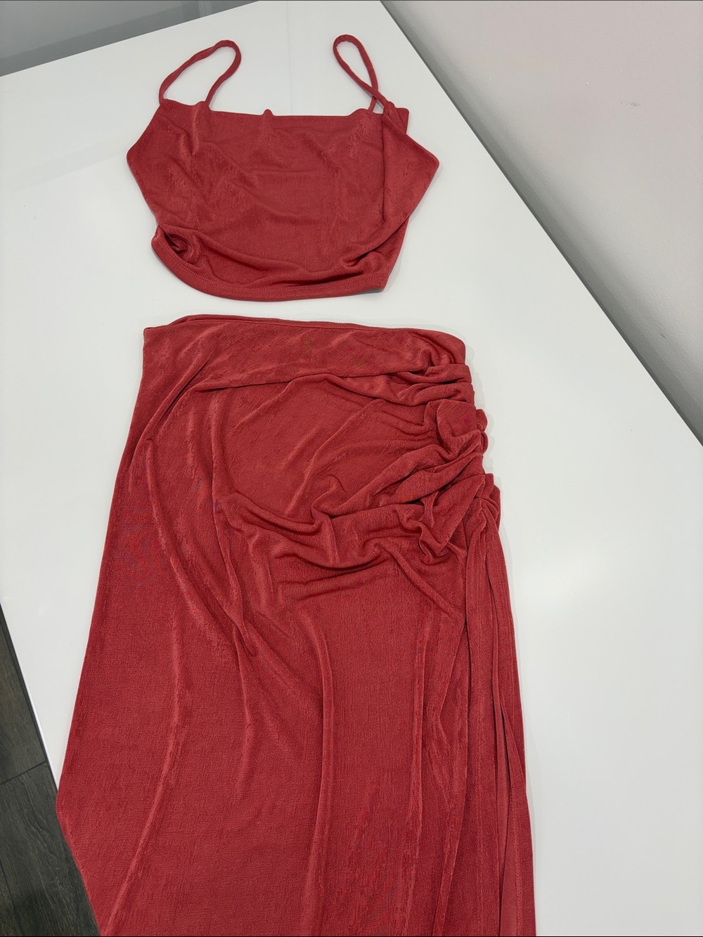 Forever 21 Red Ruched Two-Piece Skirt Set